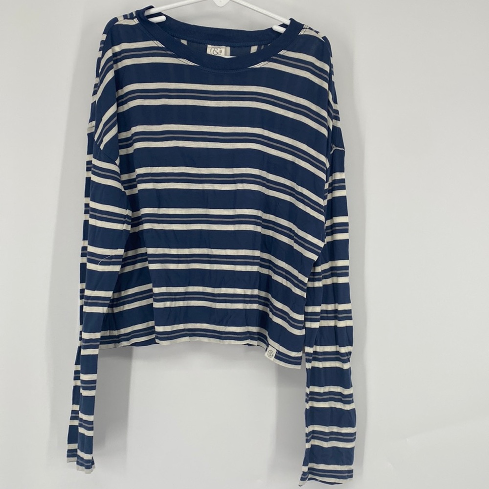 Treasure & Bond Kids Long Sleeves Top T-Shirt Navy Denim Ivory Striped M8/10 NWT